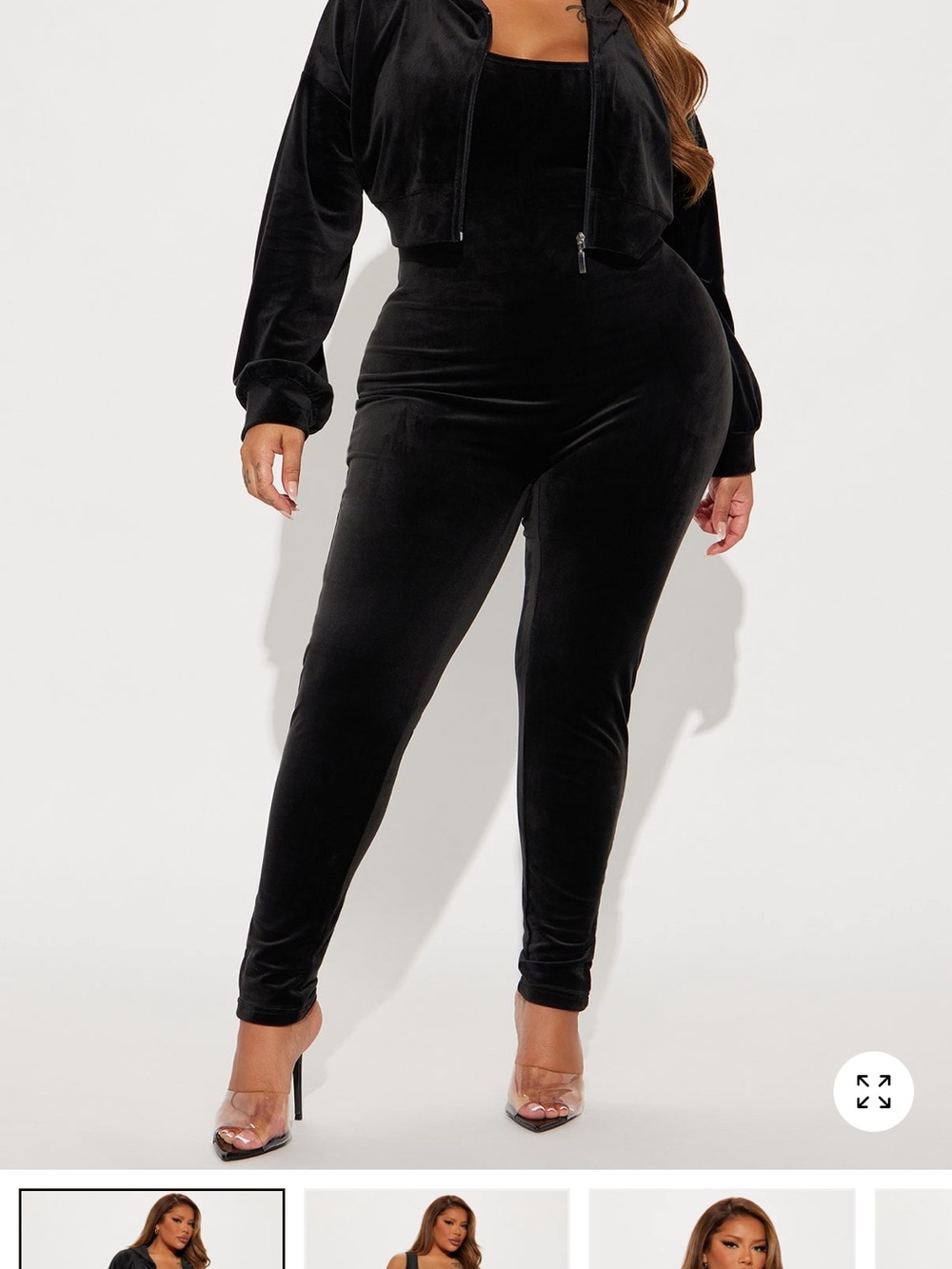 Fashion Nova Black Velvet Plus Size Jumpsuit with Cropped Jacket